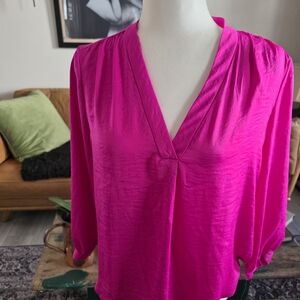 Vince Camuto Fuchsia V-Neck Blouse